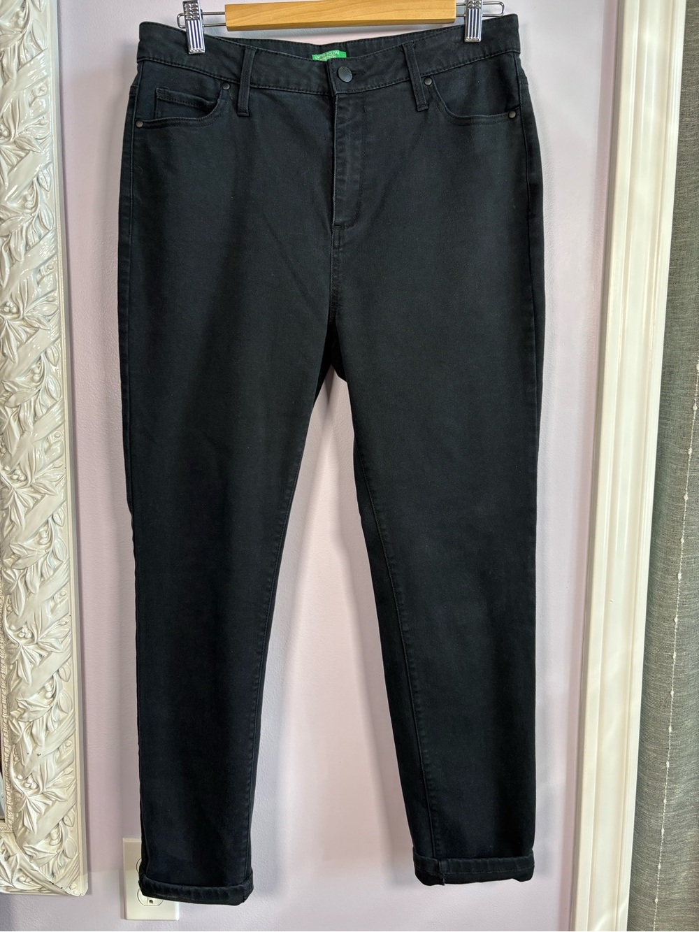 United Colors Of Benetton Casual Cotton Black Straight Leg Pants Size 8